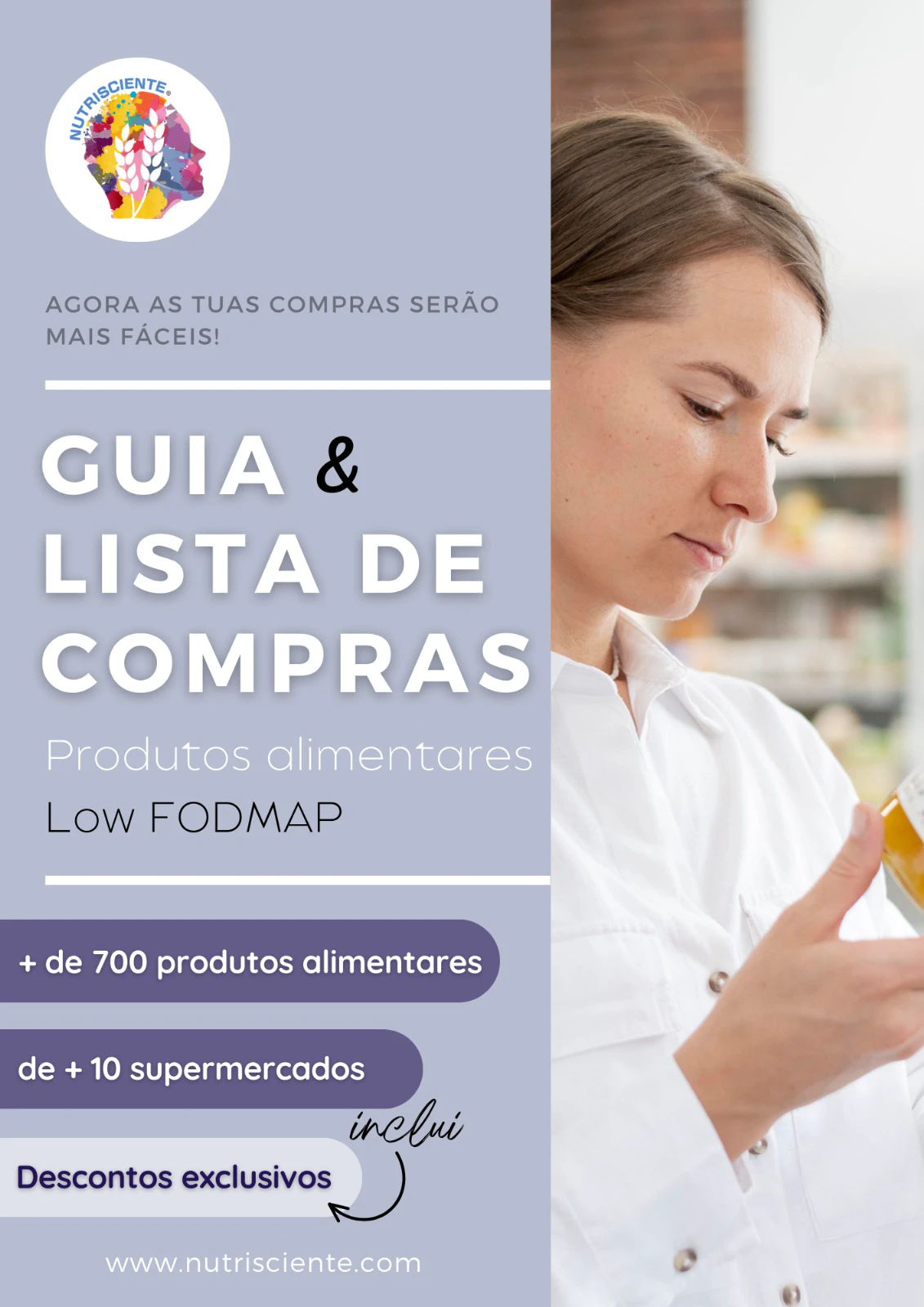 Capa Ebook - guia e Lista de compras produtos alimentares low fodmap