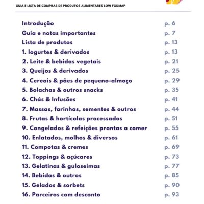 Guia e Lista de Produtos Alimentares Low FODMAP
